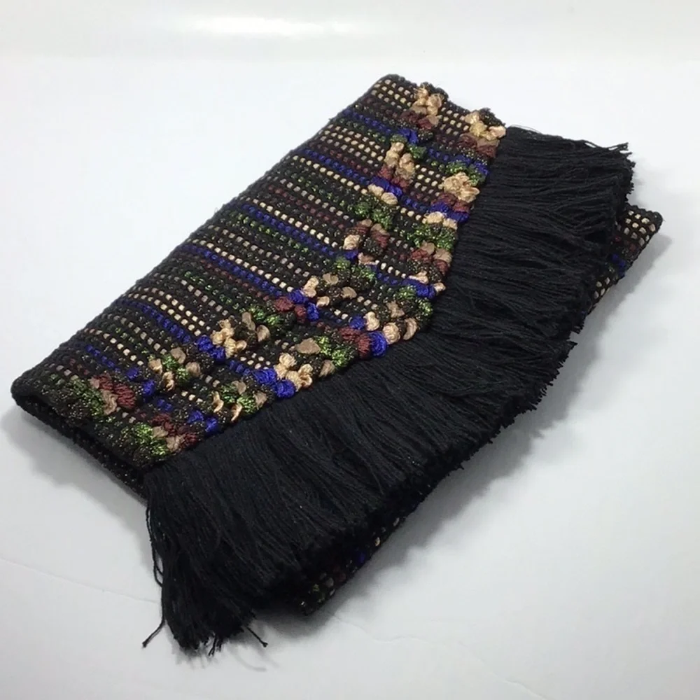 Stella & Dot Taj Black/Metallic Multicolored Woven Clutch.